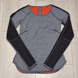Lululemon Top Red Gray Rulu Runder Under Long Sleeve Reversible